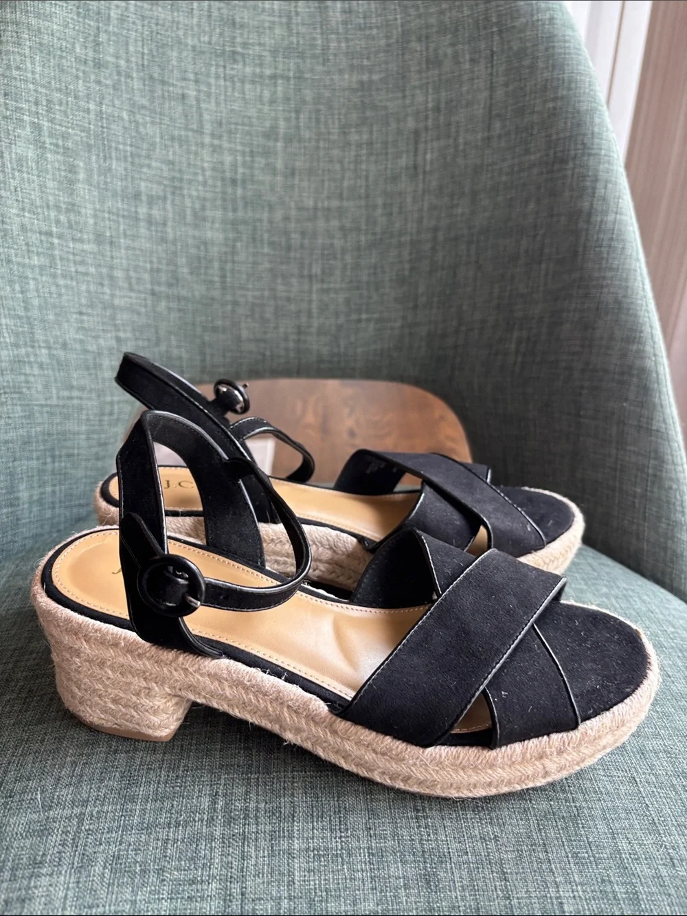J. Crew black suede Espadrille Platform heels Sandals Classic Women’s 7.5 Summer